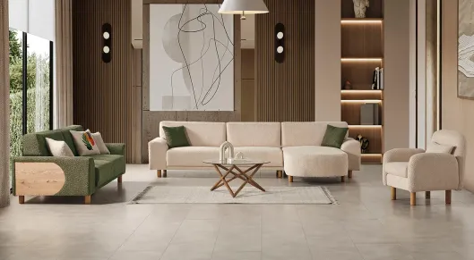 Product img 1, Safir Ahşap Ayaklı Yataklı Köşe Koltuk Takımı